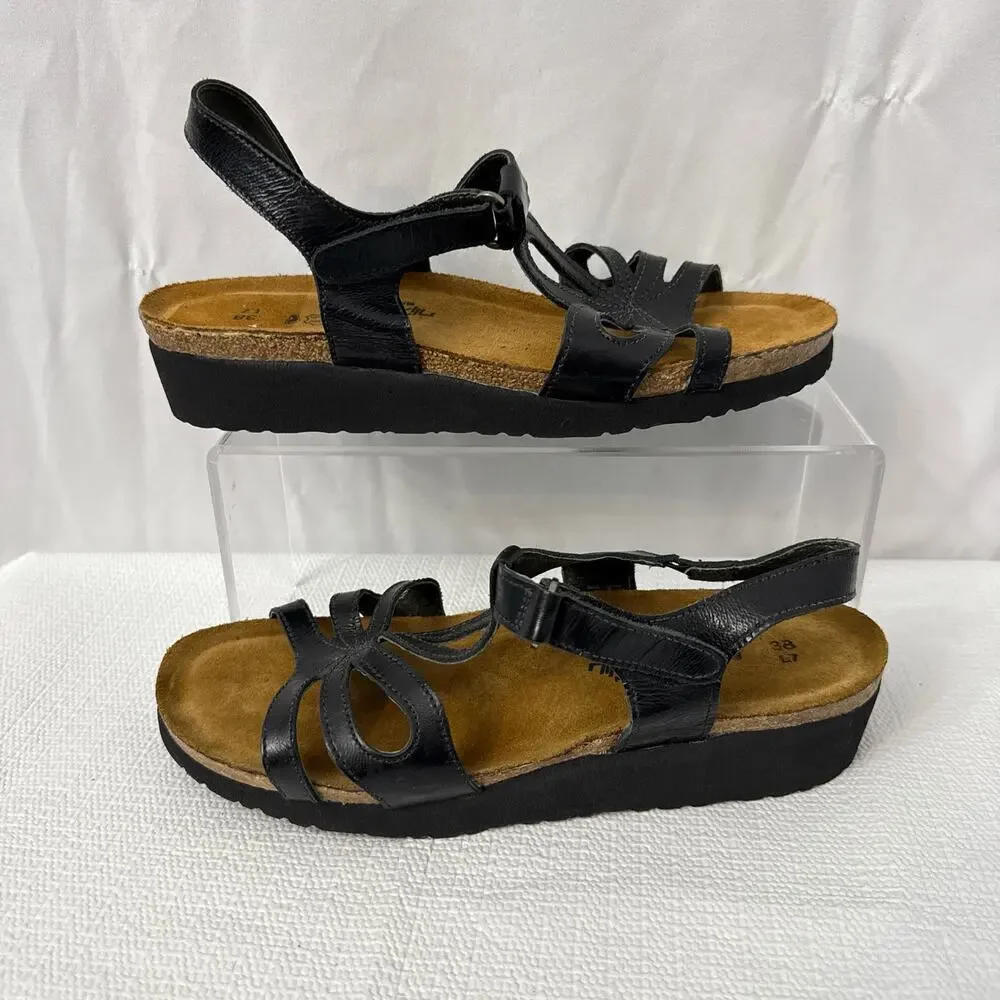 Naot Rachel Sandals Womens Size 7 Black Leather Wedge - Picture 7 of 9